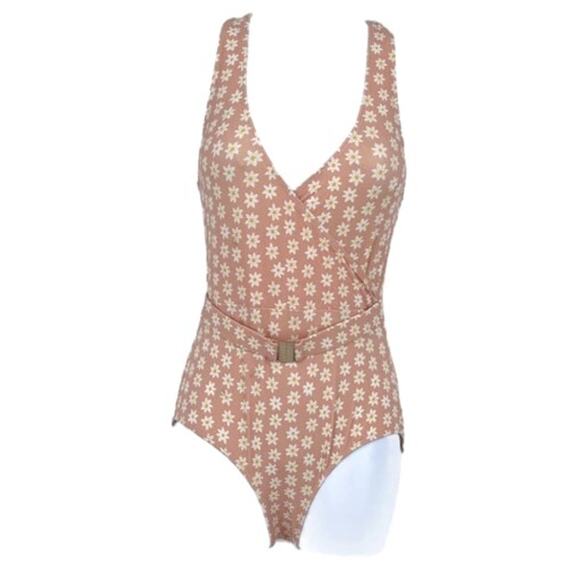 Swimsuit Vintage Style Atlantic Beach Floral One Piece in Blush/White Size Small - Picture 1 of 9
